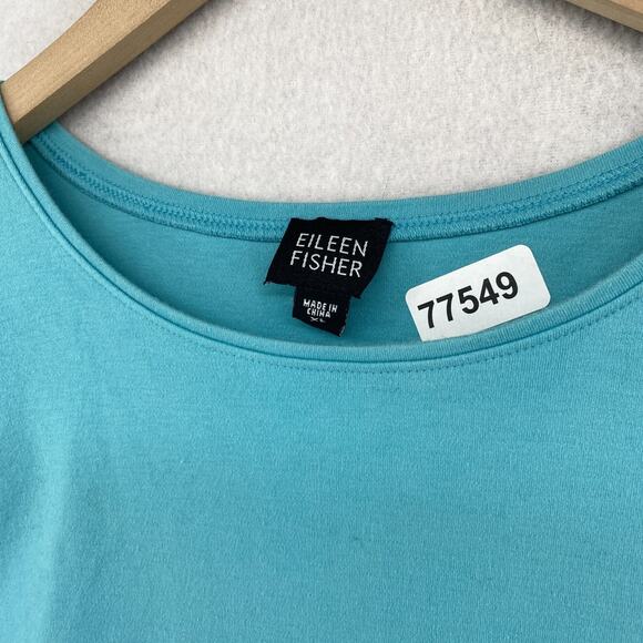 EILEEN FISHER Top XL Cotton Interlock Jersey Crewneck Short Sleeve Basic Blue - Picture 11 of 11